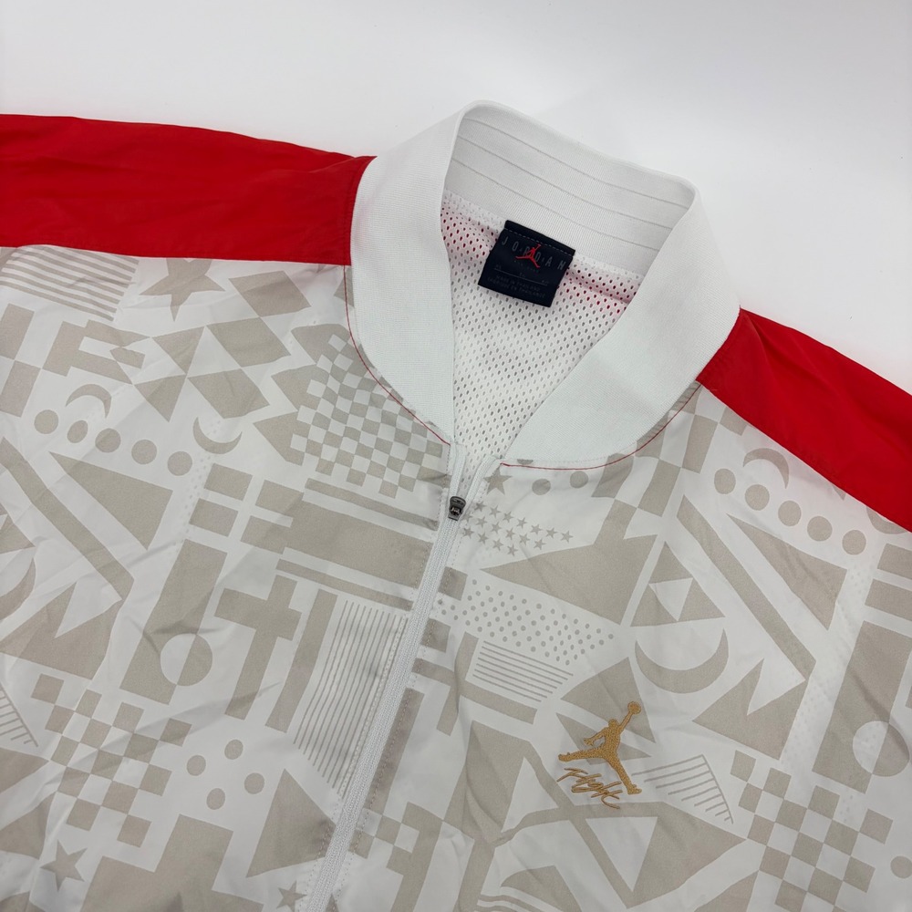 Jordan Flight Windbreaker Jacket Mens XL White Red Geometric CJ9082-657